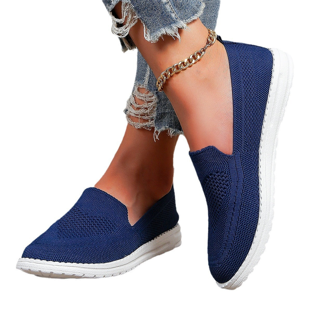 Plus Size Flat Heel Solid Color Flyknit Casual Women's Pumps