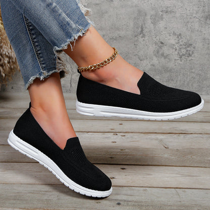 Plus Size Flat Heel Solid Color Flyknit Casual Women's Pumps