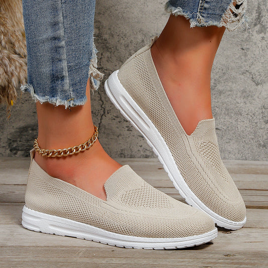 Plus Size Flat Heel Solid Color Flyknit Casual Women's Pumps